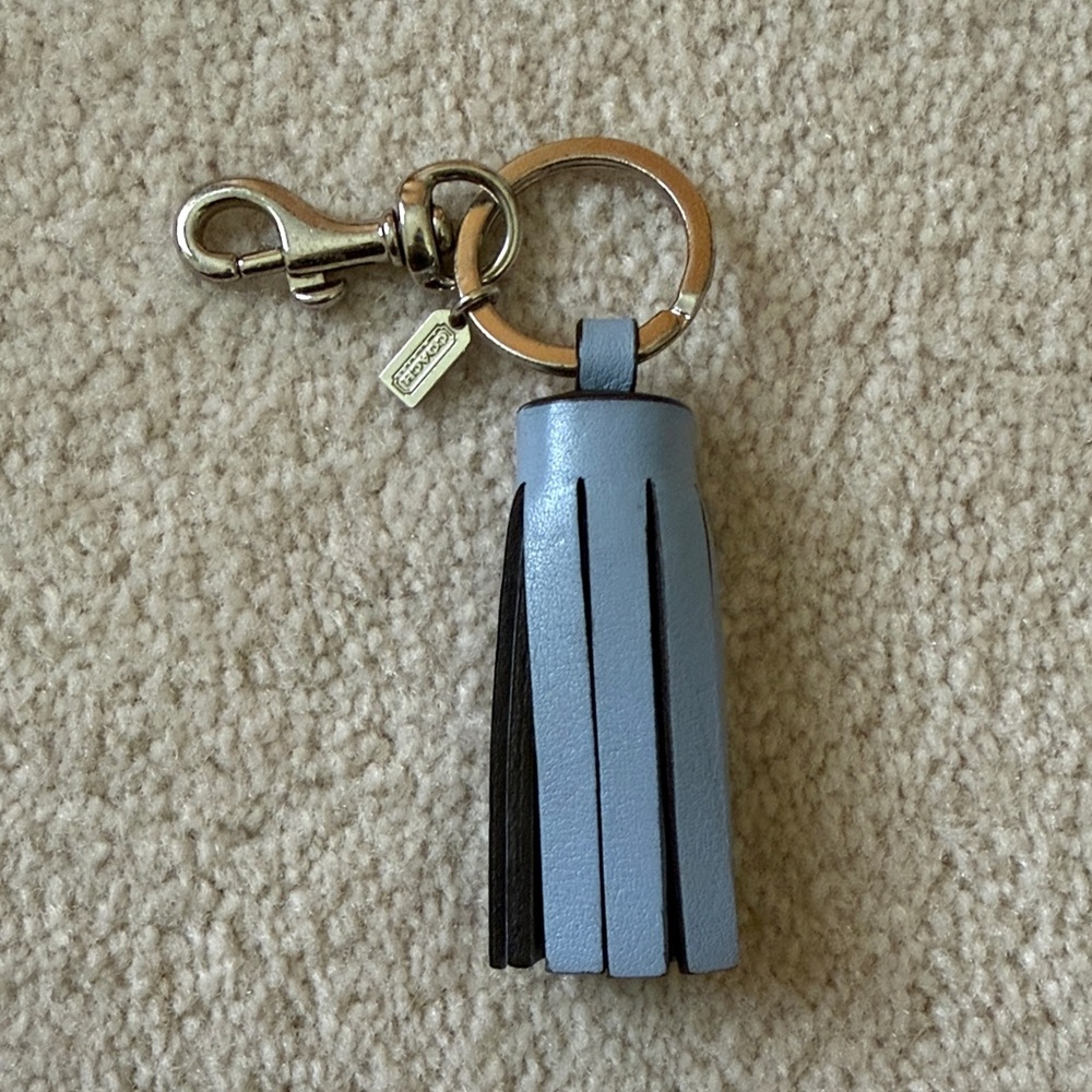 Coach Light Blue Leather Tassel Keychain